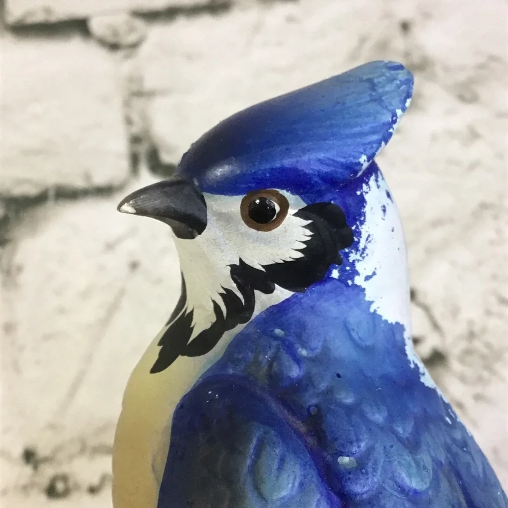 Ceramic Blue Jay Figurine On‎ Tree Branch Collectible Home Decor